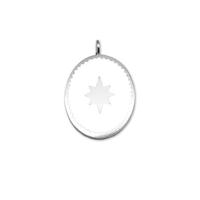 16mm White Enamel Stainless Steel Oval Starburst Charm