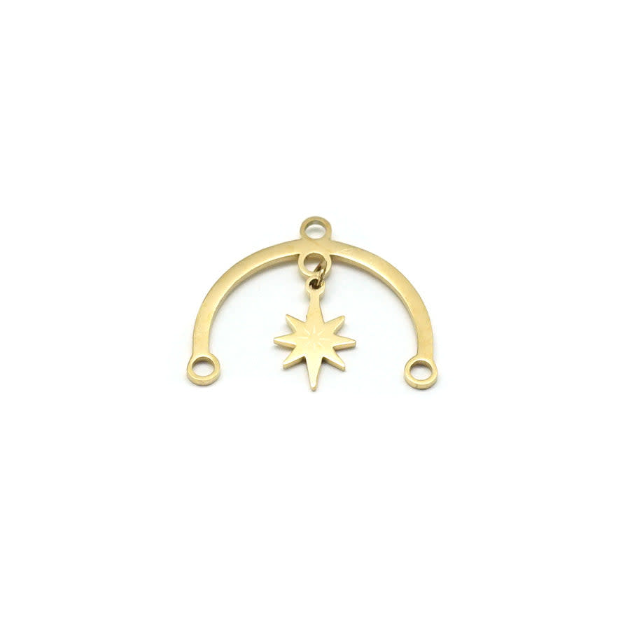 22mm 14K Gold Plated Plated Half Circle Connector with Star Charm
