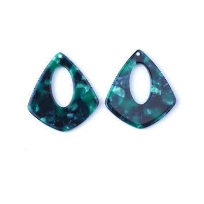 31x35mm Green and Black Acetate Pear Shape Pendant (1 Pair)