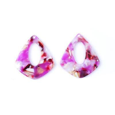 31x35mm Hot Pink Acetate Pear Shape Pendant (1 Pair)