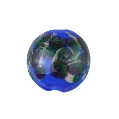 17mm Blue with Green and Brown Dotty Swirl Disc Lampwork Beads (3 Pieces)