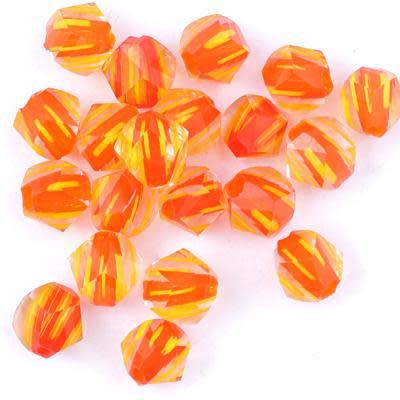 Orange with Yellow Stripes Faceted Round Cane Glass Beads (20 Pieces)