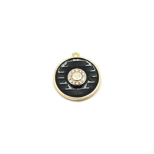 13mm Black Enamel Gold Plated Round Rhinestone Center Charm