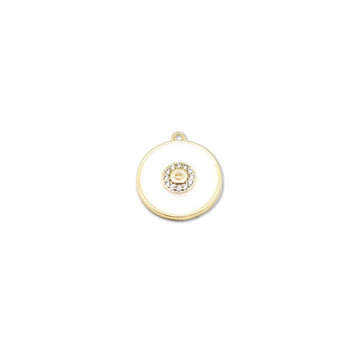 13mm White Enamel Gold Plated Round Rhinestone Center Charm