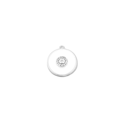 13mm White Enamel Rhodium Plated Round Rhinestone Center Charm