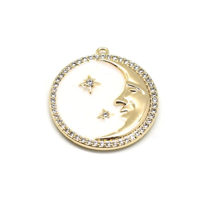 23mm Cream Enamel Gold Plated Round Man in the Moon Charm