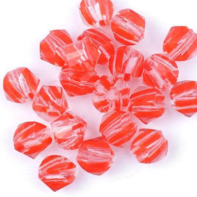 Clear with Red Stripes Faceted Round Cane Glass Beads (20 Pieces)