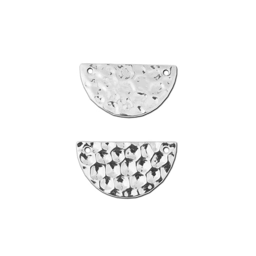 27x15mm Silver Plated Textured Half Circle Pendant/Connector with Horizontal Holes