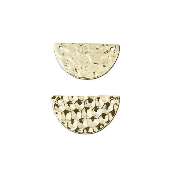 27x15mm Gold Plated Textured Half Circle Pendant/Connector with Horizontal Holes