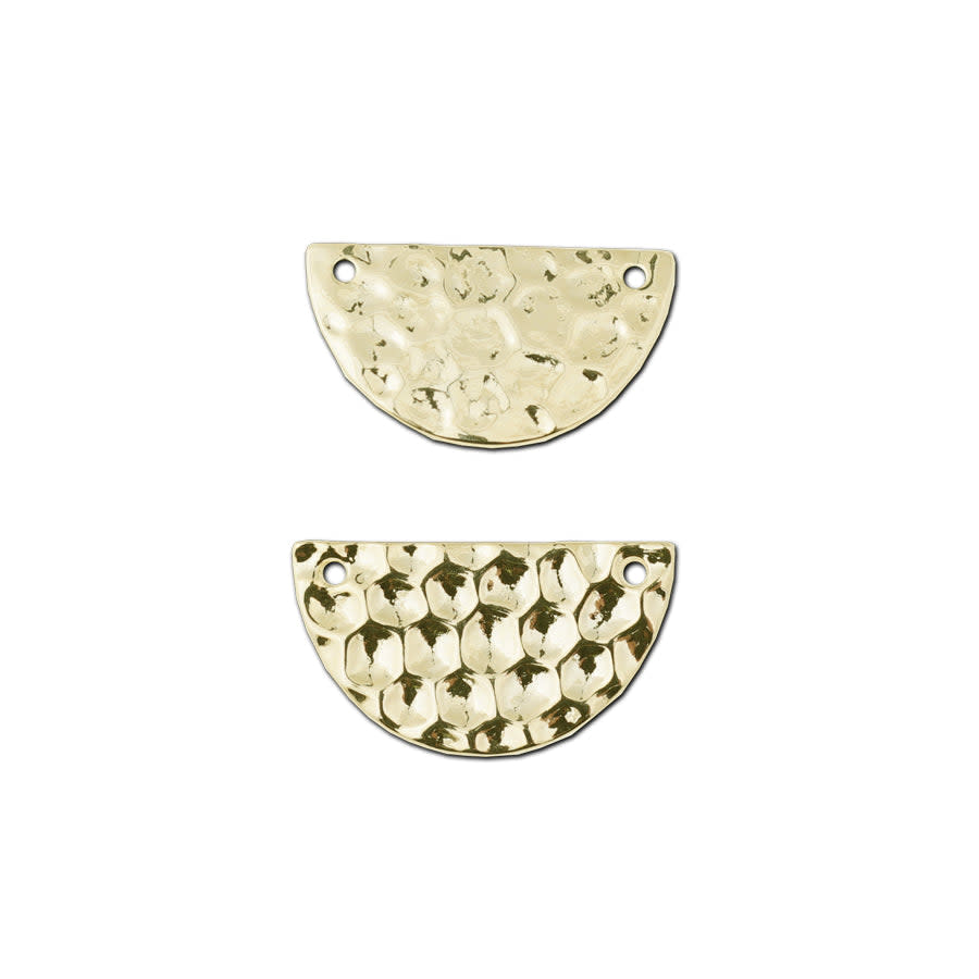 27x15mm Gold Plated Textured Half Circle Pendant/Connector with Horizontal Holes