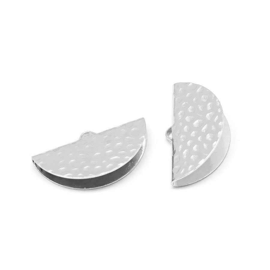 30mm Rhodium Plated Brass Textured Crimp End (1 Pair)