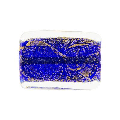 19mm Blue and Gold Foil Glass Rectangle Bead (5 Pieces)