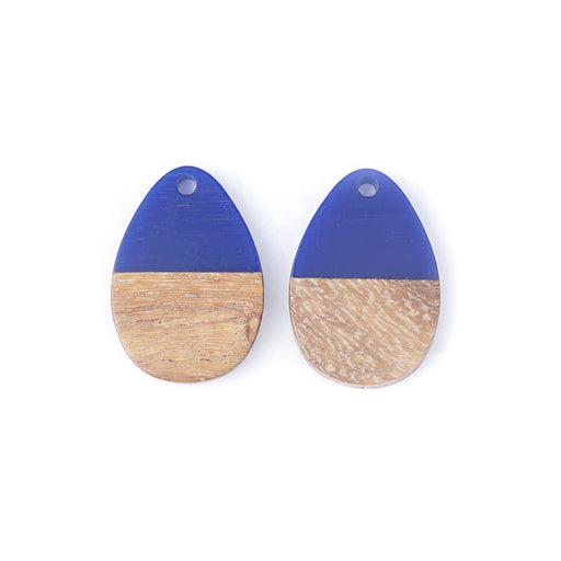 17x25mm Wood & Navy Blue Resin Solid Drop Focal Pieces (1 Pair)