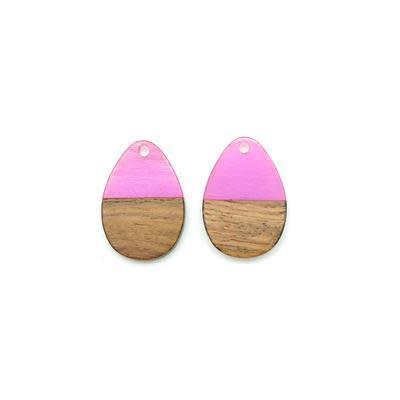 17x25mm Wood & Purple Resin Solid Drop Focal Pieces (1 Pair)