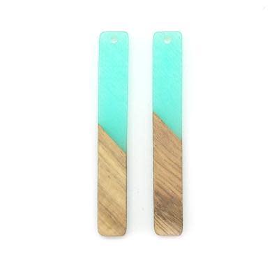 8x52mm Wood & Sea Blue Resin Long Rectangle Focal Piece Pendant Charm (1 Pair)