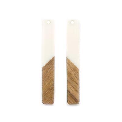 8x52mm Wood & Cream Resin Long Rectangle Focal Piece Pendant Charm (1 Pair)