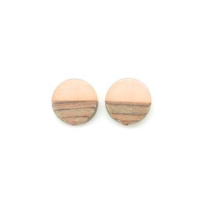 15mm Wood & Pale Pink Resin Disc Bead (1 Pair)