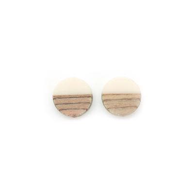 15mm Wood & Cream Resin Disc Bead (1 Pair)
