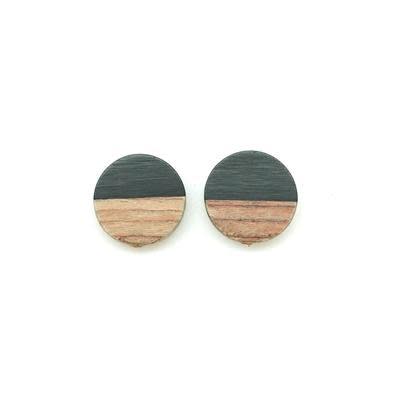 15mm Wood & Black Resin Disc Bead (1 Pair)