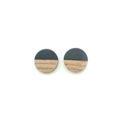 15mm Wood & Navy Blue Resin Disc Bead (1 Pair)