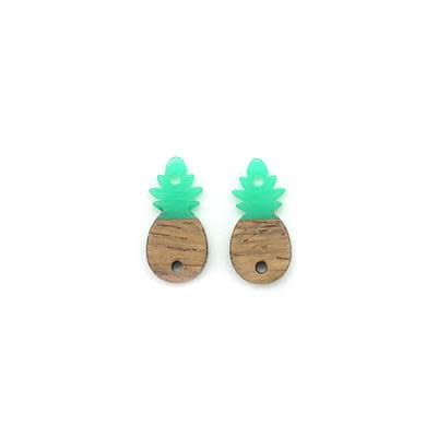 9x18mm Wood & Green Resin Pineapple Connector (1 Pair)