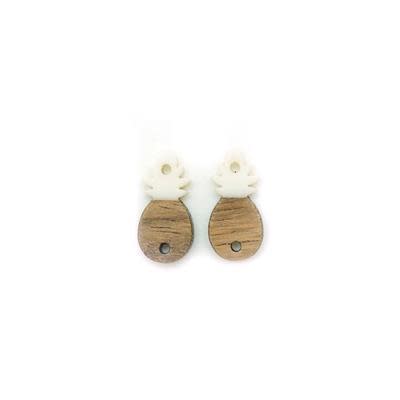 9x18mm Wood & Cream Resin Pineapple Connector (1 Pair)