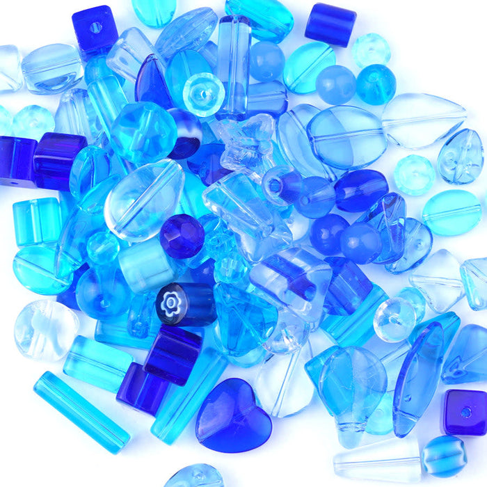 Blue Pressed Glass Bead Mix