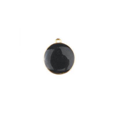 19mm Black Enamel Gold Plated Round Charm