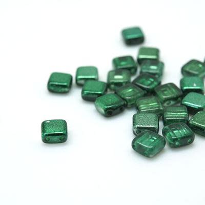 6mm Luster Iris Atlantis Green Two Hole Tile Czech Glass Beads by CzechMates