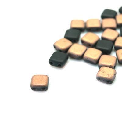 6mm Matte Apollo Jet Two Hole Tile Czech Glass Beads by CzechMates