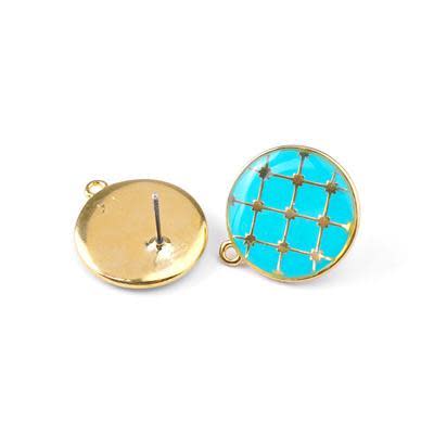 17mm Turquoise Tile Enamel Gold Plated Earring Post (1 Pair)