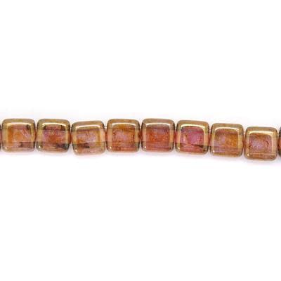 6mm Luster Transparent Gold Smokey Topaz Two Hole Tile Czech Glass Beads by CzechMates