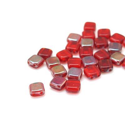 6mm Celsian Siam Ruby Two Hole Tile Czech Glass Beads by CzechMates
