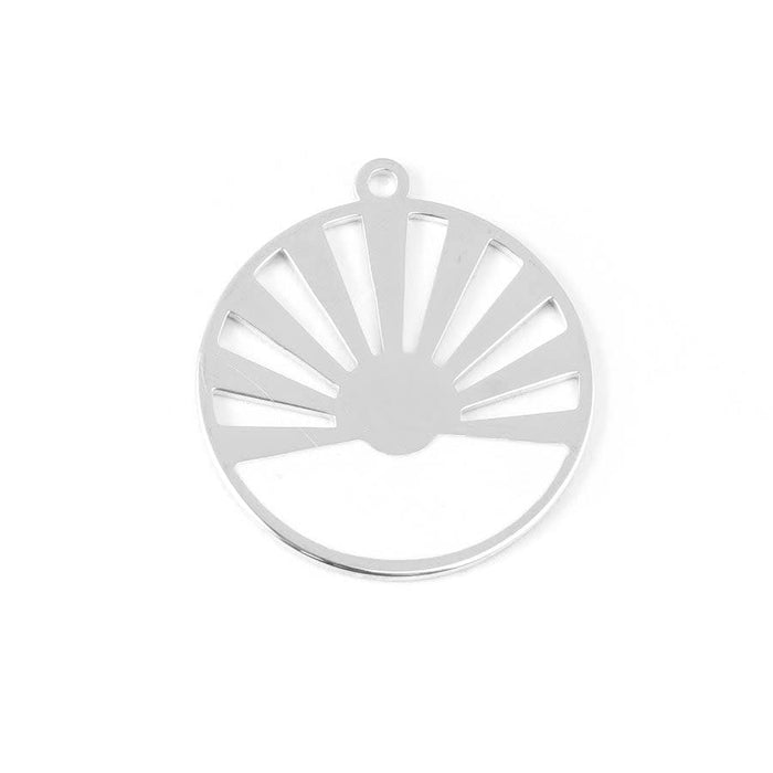 28mm Rhodium Plated Art Deco Sun Pendant with White Enamel