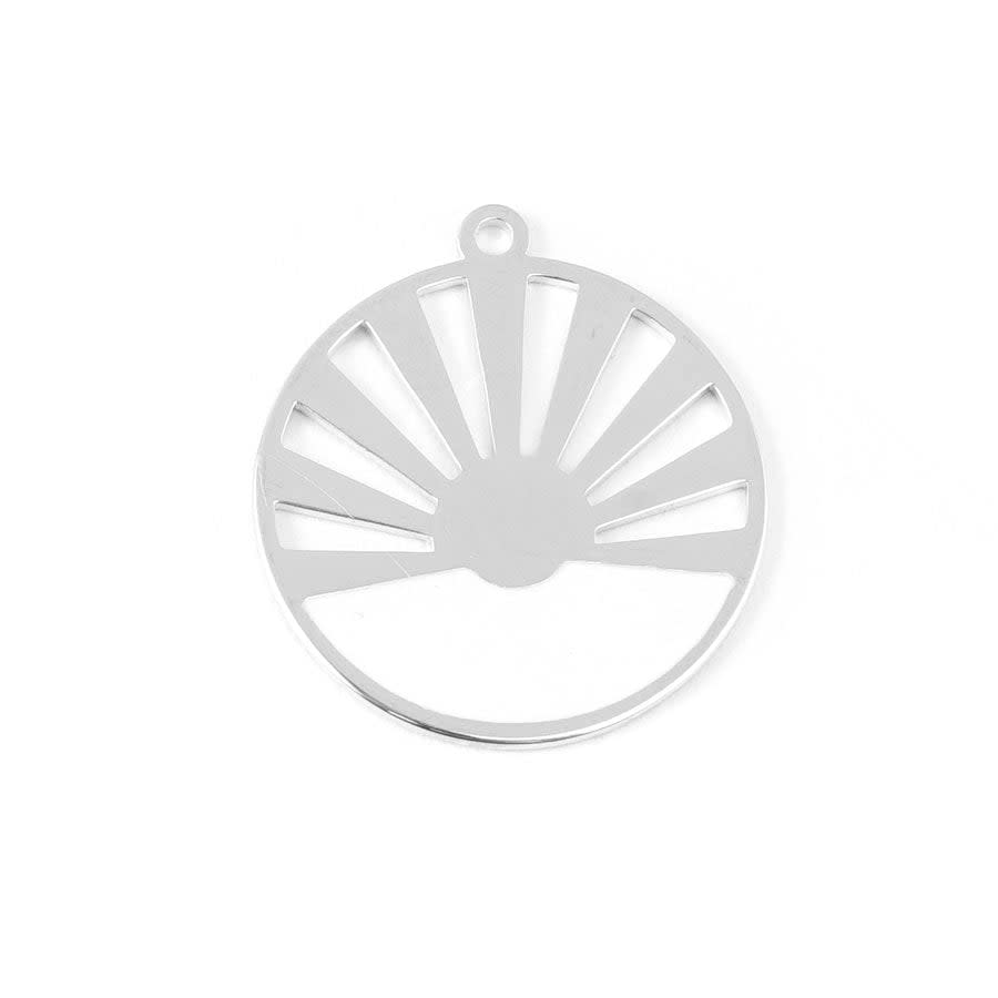 28mm Rhodium Plated Art Deco Sun Pendant with White Enamel