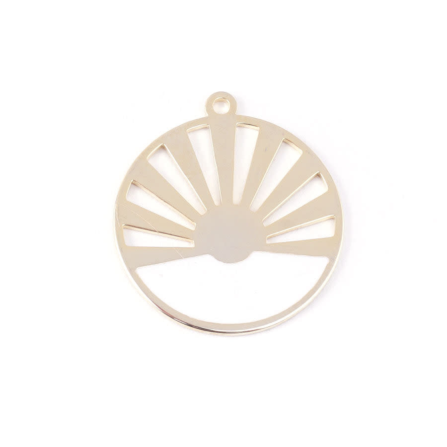 28mm Gold Plated Art Deco Sun Pendant with White Enamel