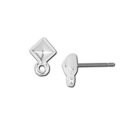 9mm Antique Silver Diamond Post Earring with Loop (1 Pair)