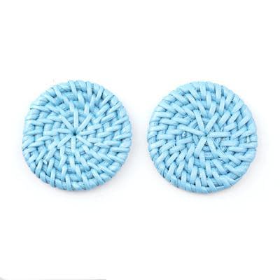 Turquoise Handmade Woven Rattan Straw Disc Pendant/Connector (1 Pair)