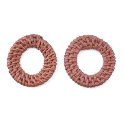Brown Handmade Woven Rattan Straw Ring Pendant/Connector (1 Pair)