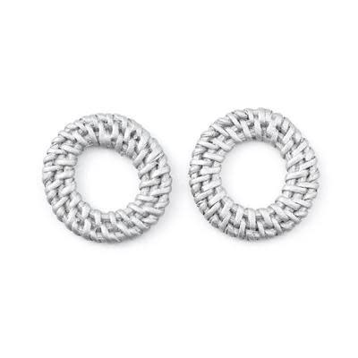 Silver Handmade Woven Rattan Straw Ring Pendant/Connector (1 Pair)
