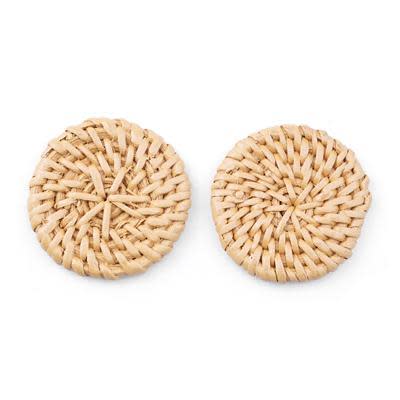Golden Handmade Woven Rattan Straw Disc Pendant/Connector (1 Pair)