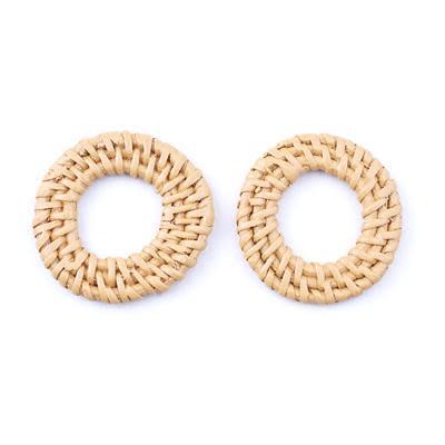 Golden Handmade Woven Rattan Straw Ring Pendant/Connector (1 Pair)