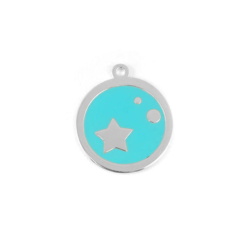 22mm Rhodium Plated Star Charm with Turquoise Enamel