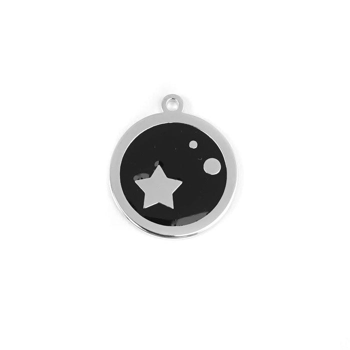 22mm Rhodium Plated Star Charm with Black Enamel