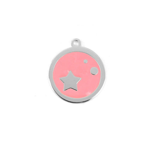 22mm Rhodium Plated Star Charm with Coral Enamel