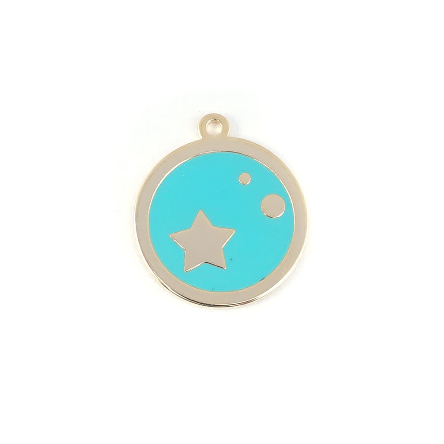 22mm Gold Plated Star Charm with Turquoise Enamel