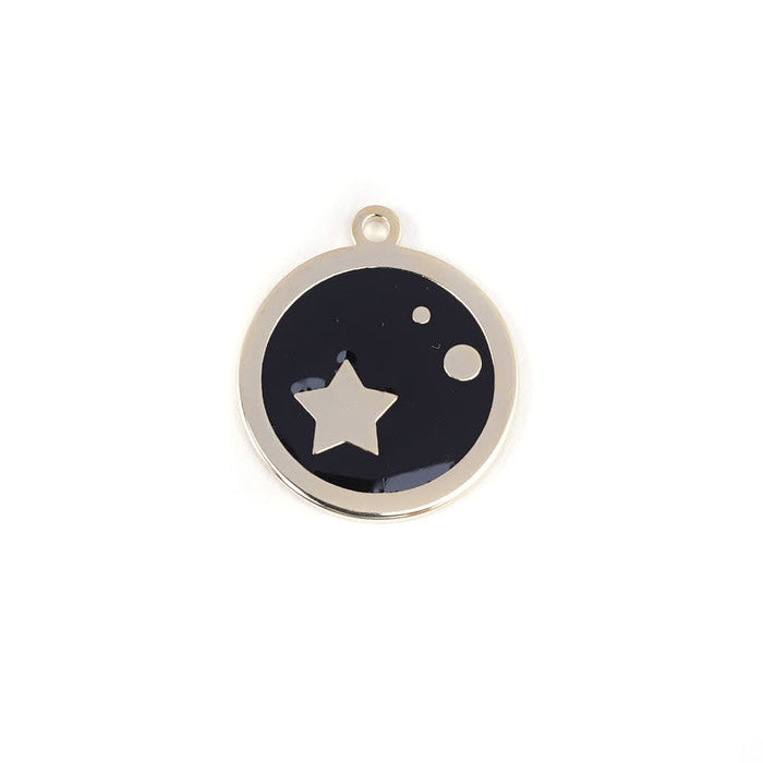 22mm Gold Plated Star Charm with Black Enamel