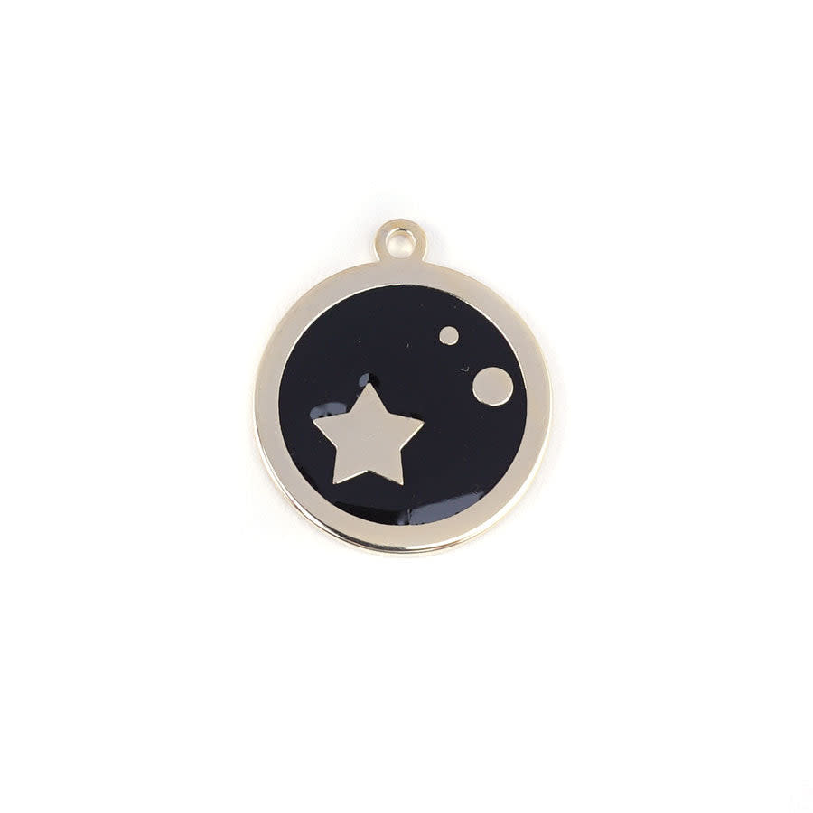 22mm Gold Plated Star Charm with Black Enamel