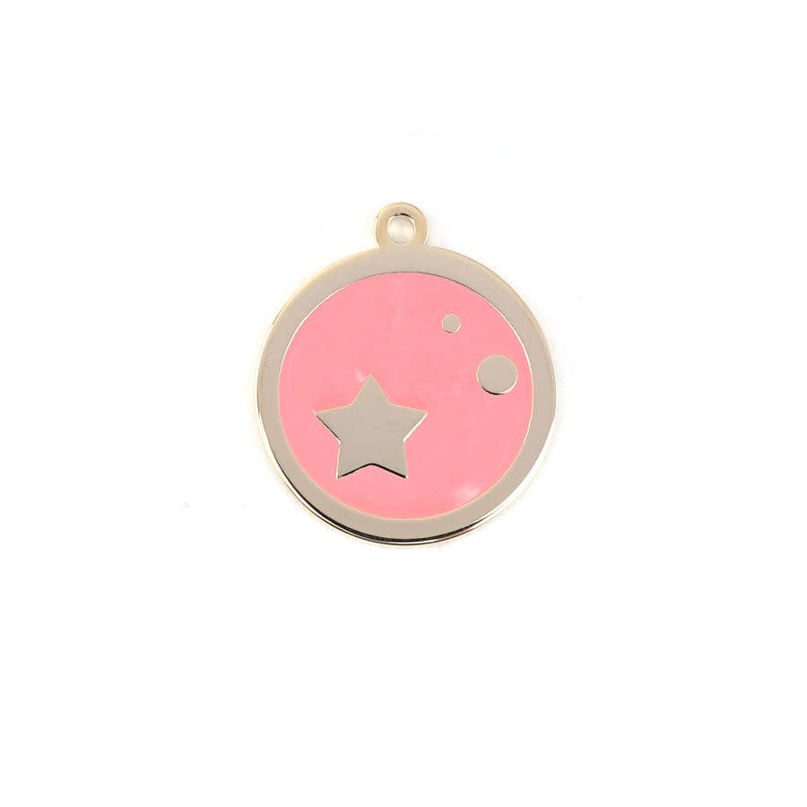 22mm Gold Plated Star Charm with Coral Enamel