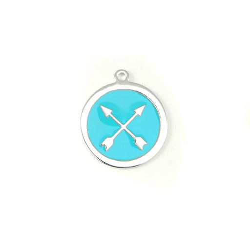 22mm Rhodium Plated Crossed Arrows Charm with Turquoise Enamel